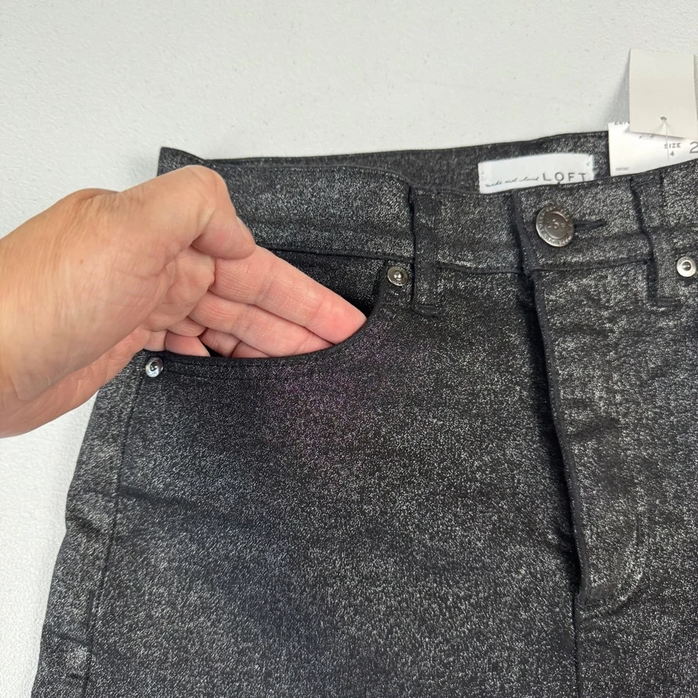 LOFT High Rise Skinny Jeans‎ Womens 4 Black Silver Shimmer Pockets Stretch NWT